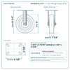 HQ1350R-PL2-TP 5 x 1-1/4 in TPR rigid caster reference drawing, side, front and top plate views with dimensions