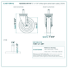 HQ1350S-GR1-NY 5" x 1-1/4" white nylon swivel stem caster, 350 lb reference drawing, side, front and stem views with dimensions