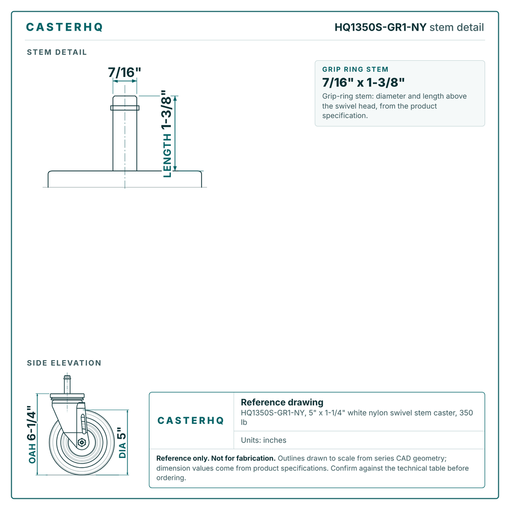 HQ1350S-GR1-NY stem detail drawing, grip ring stem 7/16" x 1-3/8"