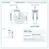 HQ1350S-GR1-PH 5" x 1-1/4" phenolic swivel stem caster, 350 lb reference drawing, side, front and stem views with dimensions