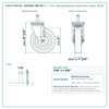 5" x 1-1/4" solid polyurethane swivel stem caster reference drawing, side, front and top plate views with dimensions