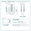 HQ1350S-PL1-PH-22R 5 x 1-1/4 in phenolic rigid caster reference drawing, 350 lb per caster (set of 4: 2 swivel + 2 rigid), side, front and top plate views with dimensions