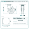 5 x 1-1/4 in gray polyurethane caster reference drawing, 4 x 4-1/2 in top plate, side, front and top plate views with dimensions