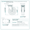 5" x 1-1/4" blue solid polyurethane swivel brake caster reference drawing, side, front and top plate views with dimensions