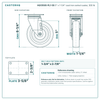 HQ1350S-PL1-SS 5 x 1-1/4 in cast iron swivel caster reference drawing, side, front and top plate views with dimensions