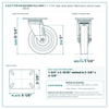 HQ1350S-PL2-GFN 5 x 1-1/4 in high-temp glass-filled nylon swivel caster reference drawing, side, front and top plate views with dimensions