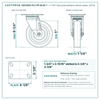 HQ1350S-PL2-PP-BLUE 5 x 1-1/4 in blue polyurethane swivel caster reference drawing, side, front and top plate views with dimensions