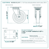 HQ1350S-PL2-SP 5 x 1-1/4 in blue solid polyurethane swivel caster reference drawing, side, front and top plate views with dimensions