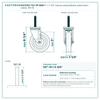 HQ1350S-TS2-PP-MAR 5" x 1-1/4" maroon polyurethane swivel stem caster, 350 lb reference drawing, 1/2"-13 x 2-3/4" threaded stem, side, front and stem views with dimensions