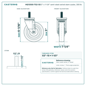 5" x 1-1/4" Semi-Steel Swivel Caster – 300 lb