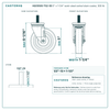 HQ1350S-TS2-SS 5" x 1-1/4" semi-steel swivel stem caster, 300 lb reference drawing, side, front and stem views with dimensions