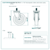 HQ1350S-TS2-TP-D 5" x 1-1/4" thermoplastic rubber swivel stem caster, 275 lb reference drawing, 1/2"-13 x 1" threaded stem, side, front and stem views with dimensions