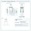 HQ1350S-TS3-HDP-X118 5" x 1-1/4" polyolefin swivel stem caster, 300 lb reference drawing, side, front and stem views with dimensions