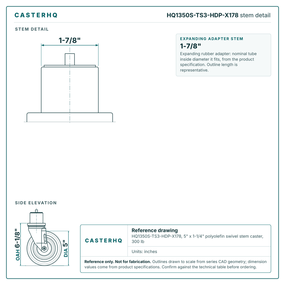HQ1350S-TS3-HDP-X178 stem detail drawing, expanding adapter stem 1-7/8"