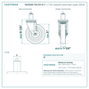 HQ1350S-TS3-PH-X1 5" x 1-1/4" phenolic swivel stem caster, 300 lb reference drawing, side, front and stem views with dimensions