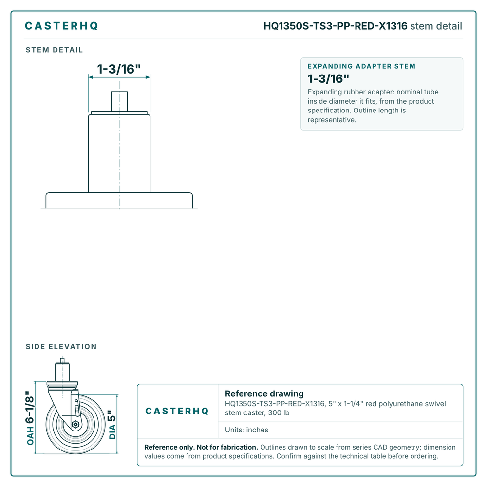 HQ1350S-TS3-PP-RED-X1316 stem detail drawing, expanding adapter stem 1-3/16"