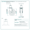 HQ1350S-TS3-PP-RED-X15 5" x 1-1/4" red polyurethane swivel stem caster, 300 lb reference drawing, side, front and stem views with dimensions