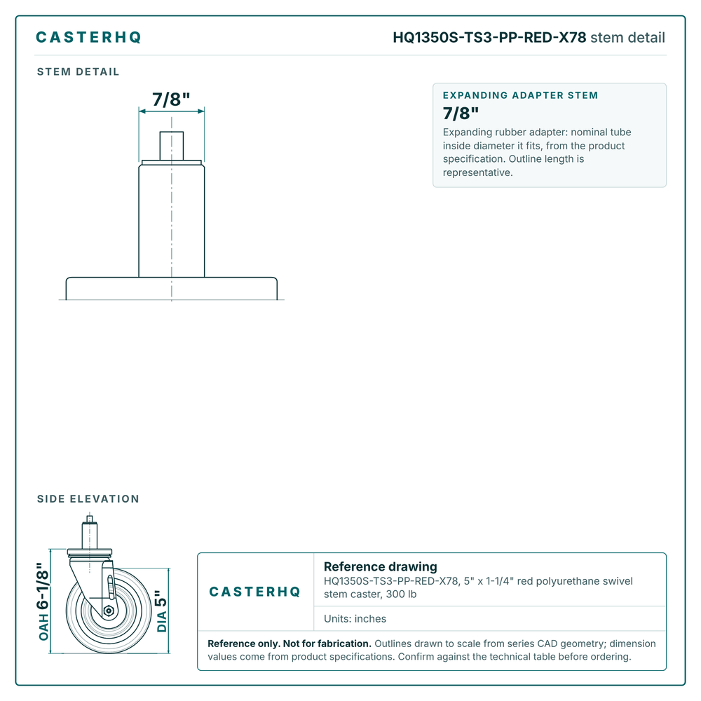 HQ1350S-TS3-PP-RED-X78 stem detail drawing, expanding adapter stem 7/8"