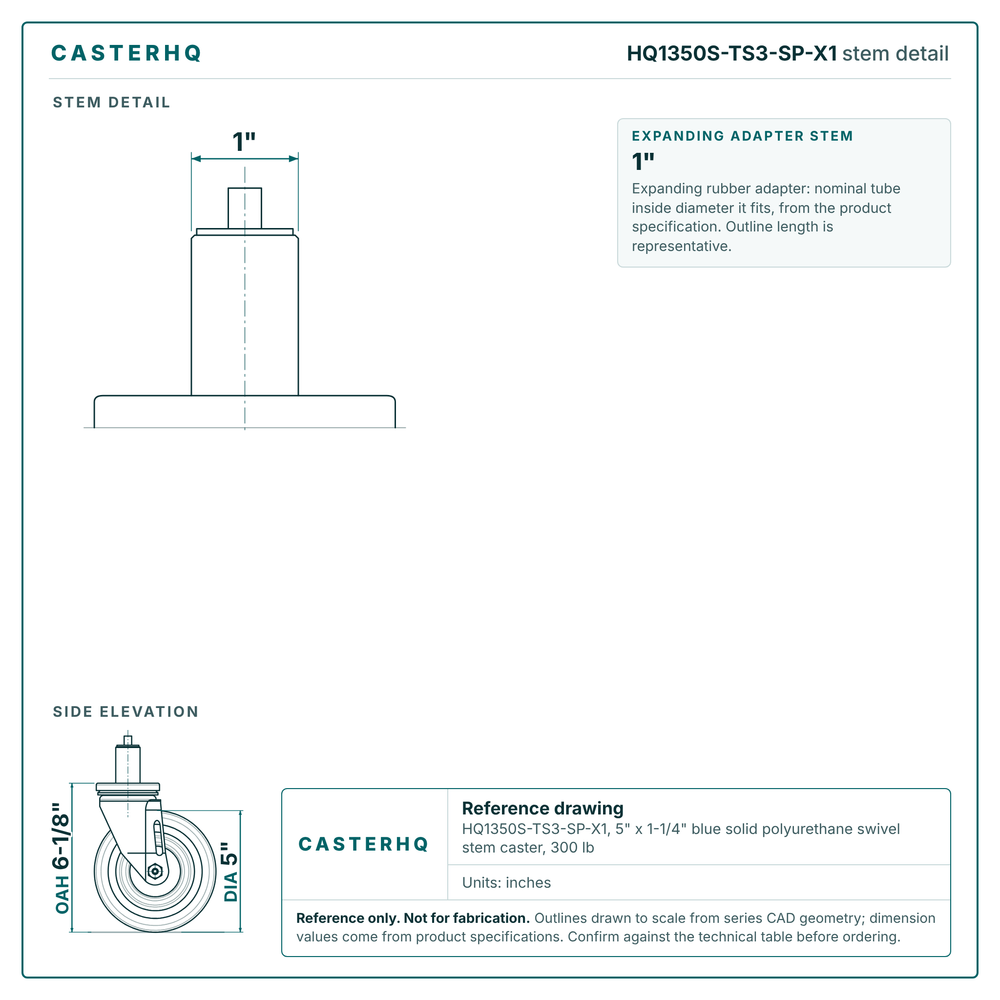 HQ1350S-TS3-SP-X1 stem detail drawing, expanding adapter stem 1"