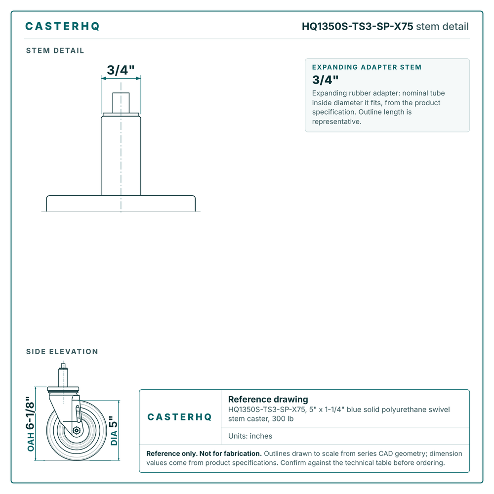 HQ1350S-TS3-SP-X75 stem detail drawing, expanding adapter stem 3/4"