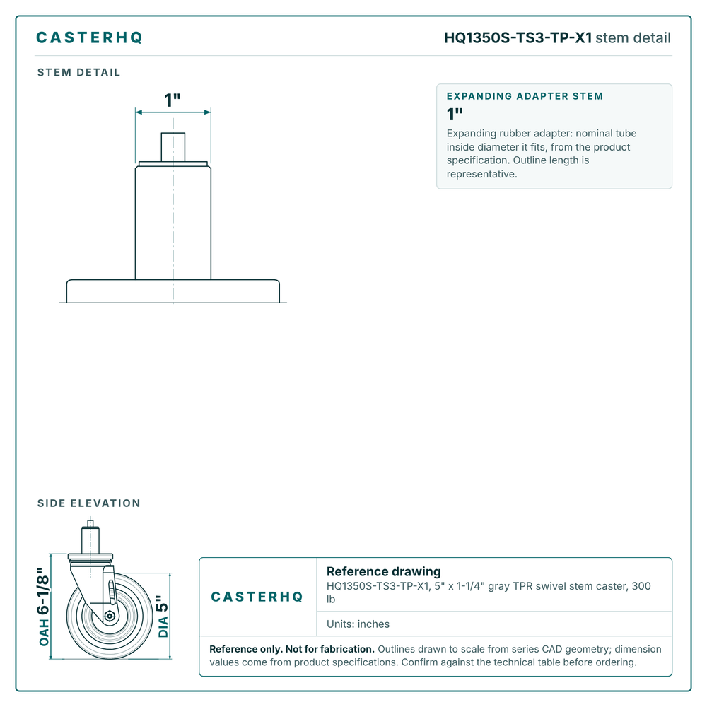 HQ1350S-TS3-TP-X1 stem detail drawing, expanding adapter stem 1"