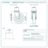 HQ1350S-TS3-TP-X178 5" x 1-1/4" gray TPR swivel stem caster, 250 lb reference drawing, side, front and stem views with dimensions
