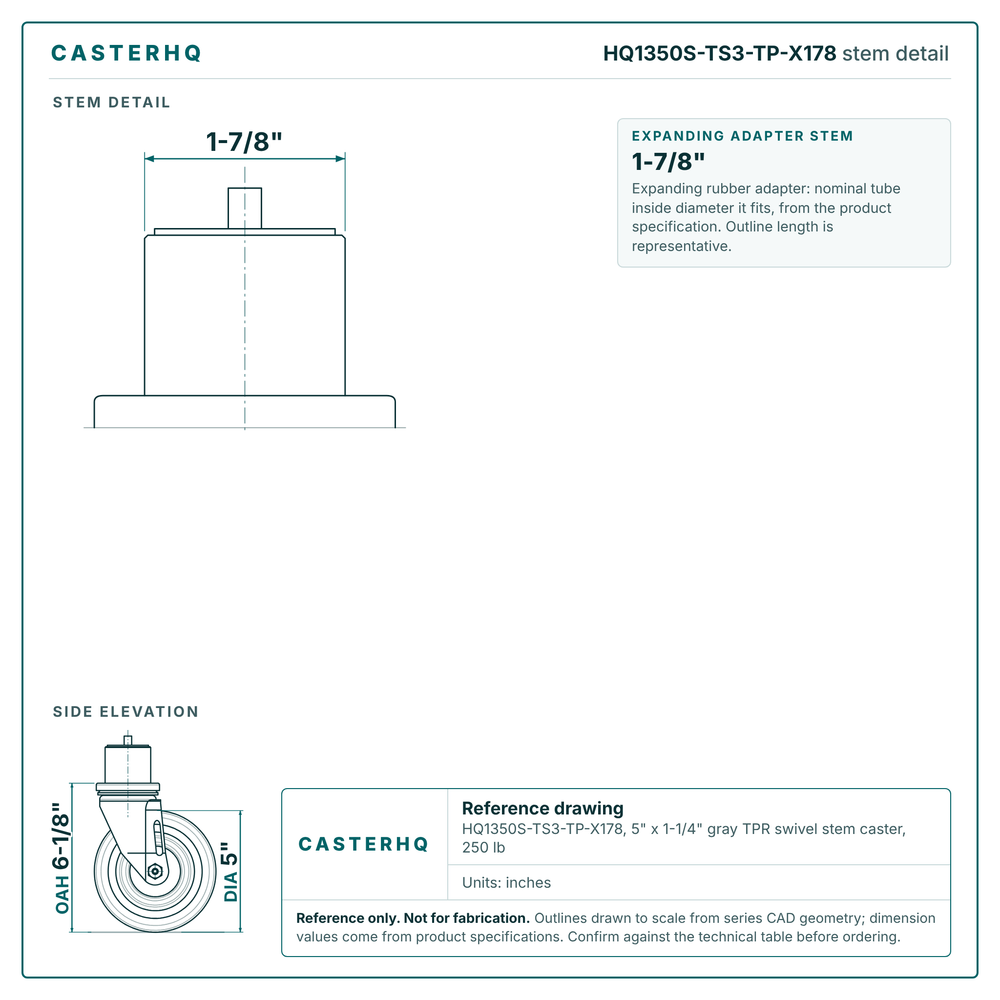 HQ1350S-TS3-TP-X178 stem detail drawing, expanding adapter stem 1-7/8"
