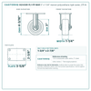 HQ1430R-PL1-PP-MAR 3 x 1-1/4 in maroon polyurethane rigid caster reference drawing, side, front and top plate views with dimensions