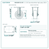 HQ1430R-PL1-SP 3 x 1-1/4 in blue polyurethane rigid caster reference drawing, side, front and top plate views with dimensions