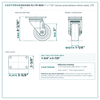 HQ1430S-PL1-PP-MAR 3 x 1-1/4 in maroon polyurethane swivel caster reference drawing, side, front and top plate views with dimensions