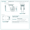 HQ1430S-PL1-SP 3 x 1-1/4 in blue polyurethane swivel caster reference drawing, side, front and top plate views with dimensions