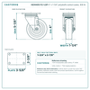 HQ1440S-PL1-LDP 4 x 1-1/4 in polyolefin swivel caster reference drawing, side, front and top plate views with dimensions