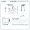 HQ1450S-PL1-LDP 5 x 1-1/4 in polyolefin swivel caster reference drawing, side, front and top plate views with dimensions