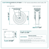 5" x 1-1/4" maroon polyurethane swivel caster reference drawing, side, front and top plate views with dimensions