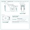 3" x 1-1/4" hard rubber total lock swivel caster reference drawing, side, front and top plate views with dimensions