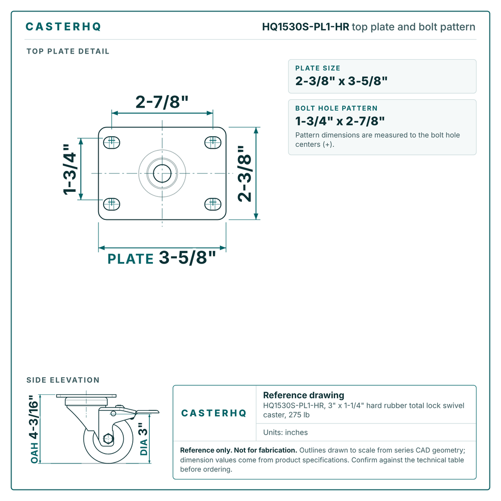 top plate drawing, 2-3/8" x 3-5/8" plate with bolt pattern dimensions