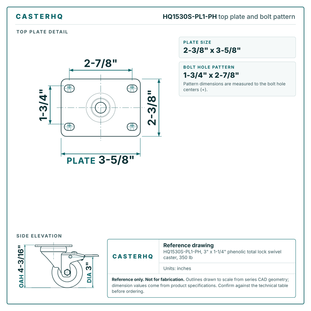 top plate drawing, 2-3/8" x 3-5/8" plate with bolt pattern dimensions