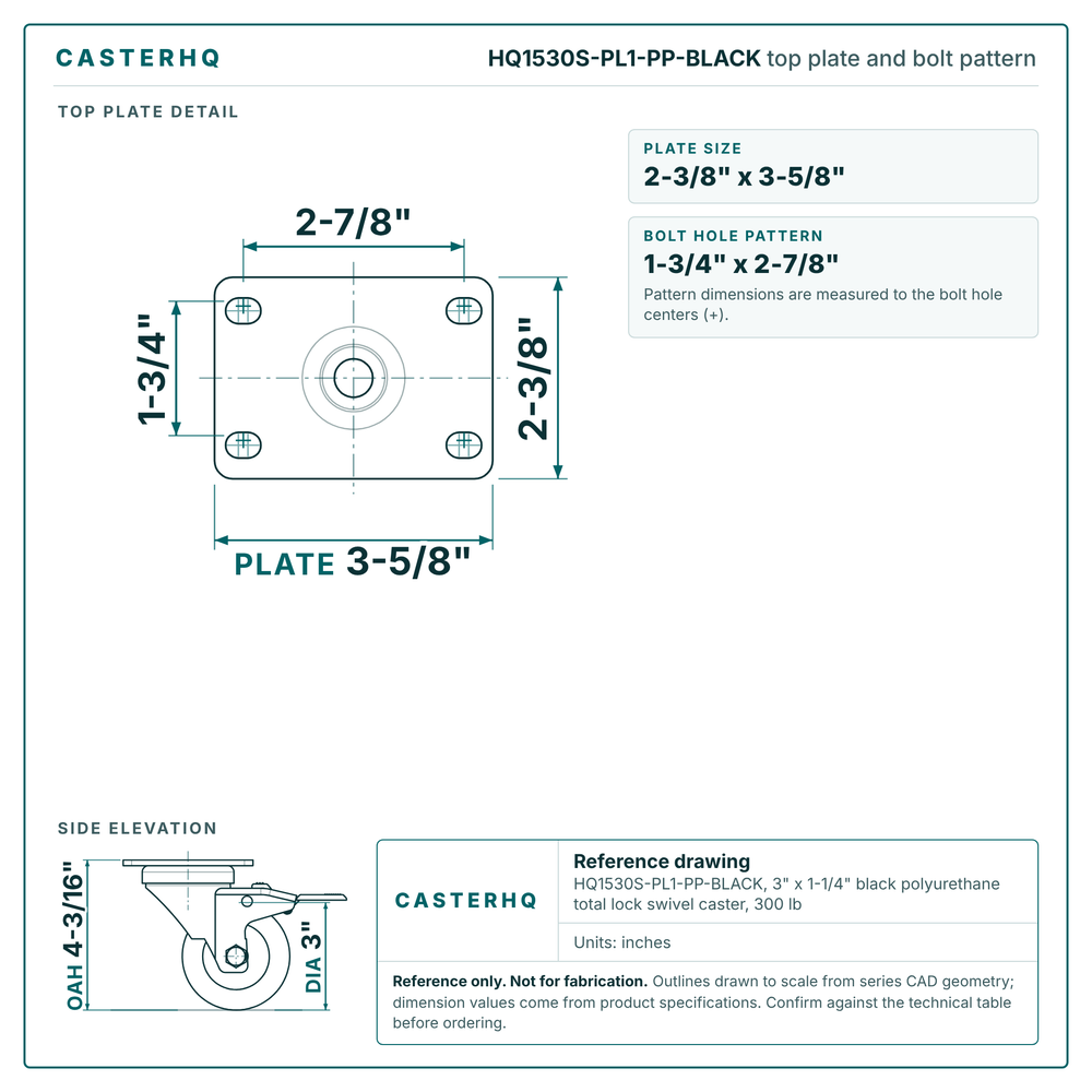 top plate drawing, 2-3/8" x 3-5/8" plate with bolt pattern dimensions