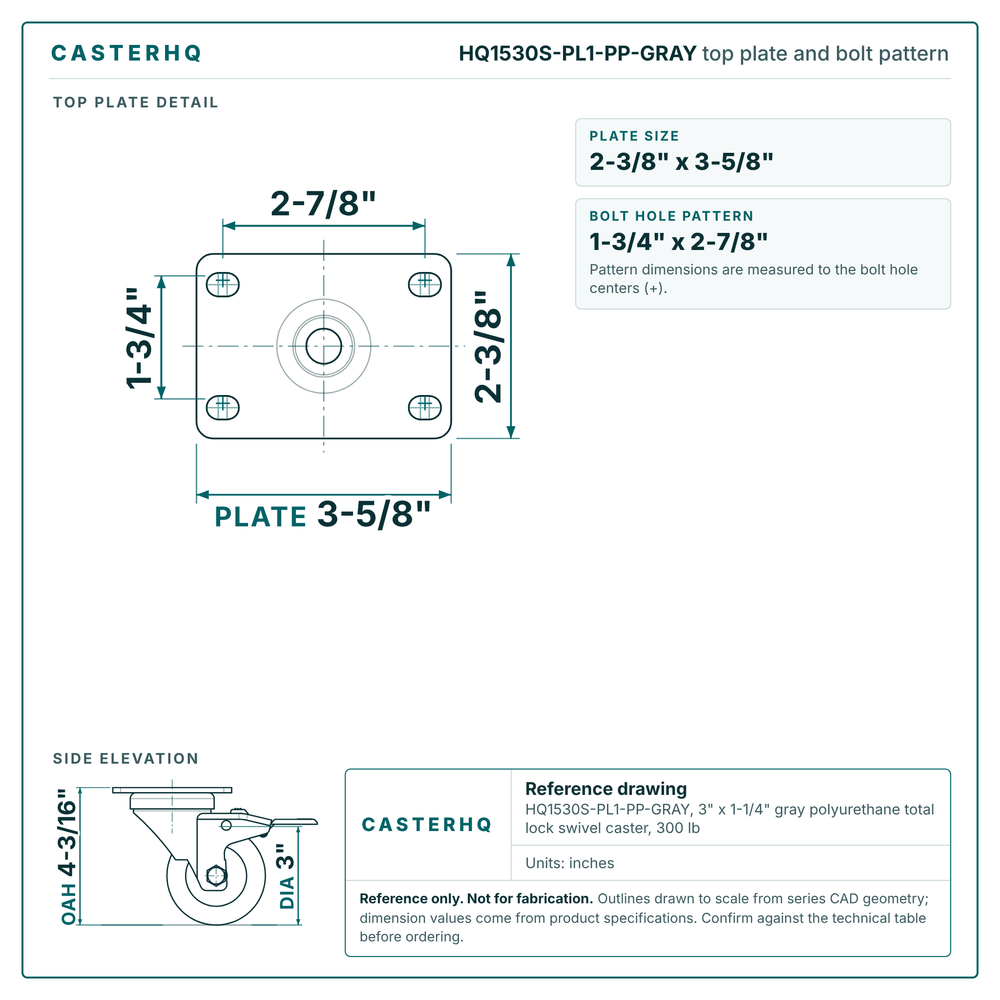 top plate drawing, 2-3/8" x 3-5/8" plate with bolt pattern dimensions