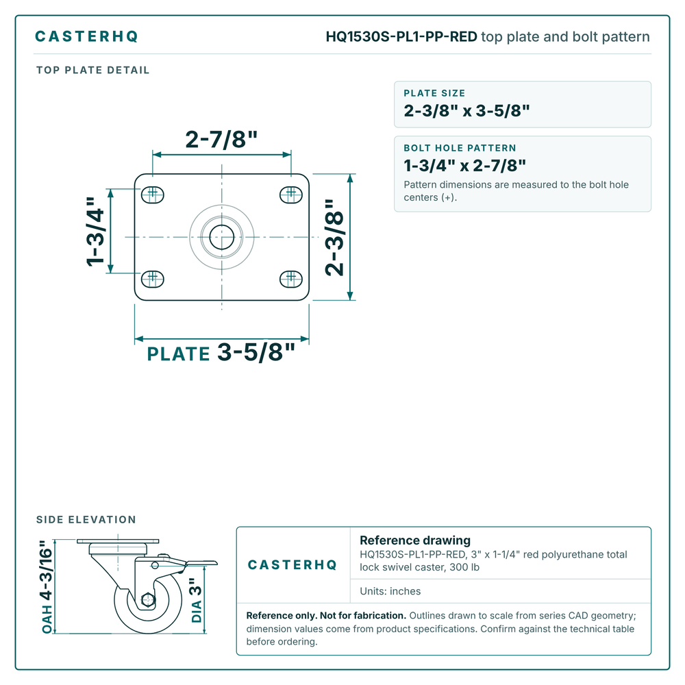 top plate drawing, 2-3/8" x 3-5/8" plate with bolt pattern dimensions