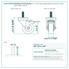 3" x 1-1/4" black polyurethane total lock swivel stem caster reference drawing, side, front and top plate views with dimensions