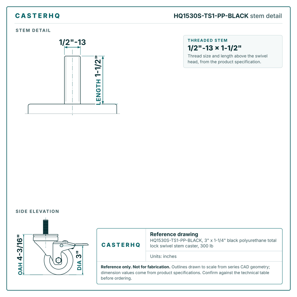 threaded stem 1/2"-13 x 1-1/2" drawing
