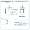 3" x 1-1/4" red polyurethane total lock swivel stem caster reference drawing, side, front and top plate views with dimensions