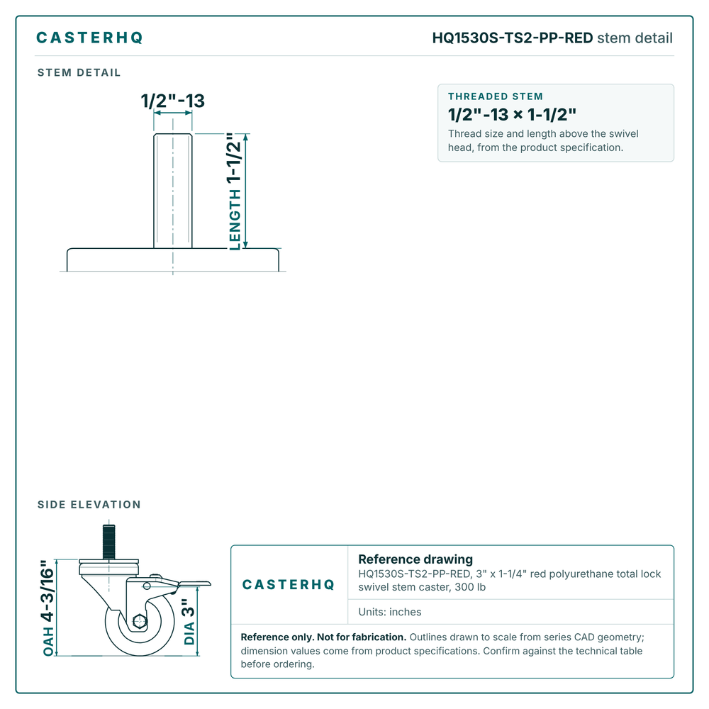 threaded stem 1/2"-13 x 1-1/2" drawing