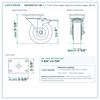 4" x 1-1/4" hard rubber total lock swivel caster reference drawing, side, front and top plate views with dimensions