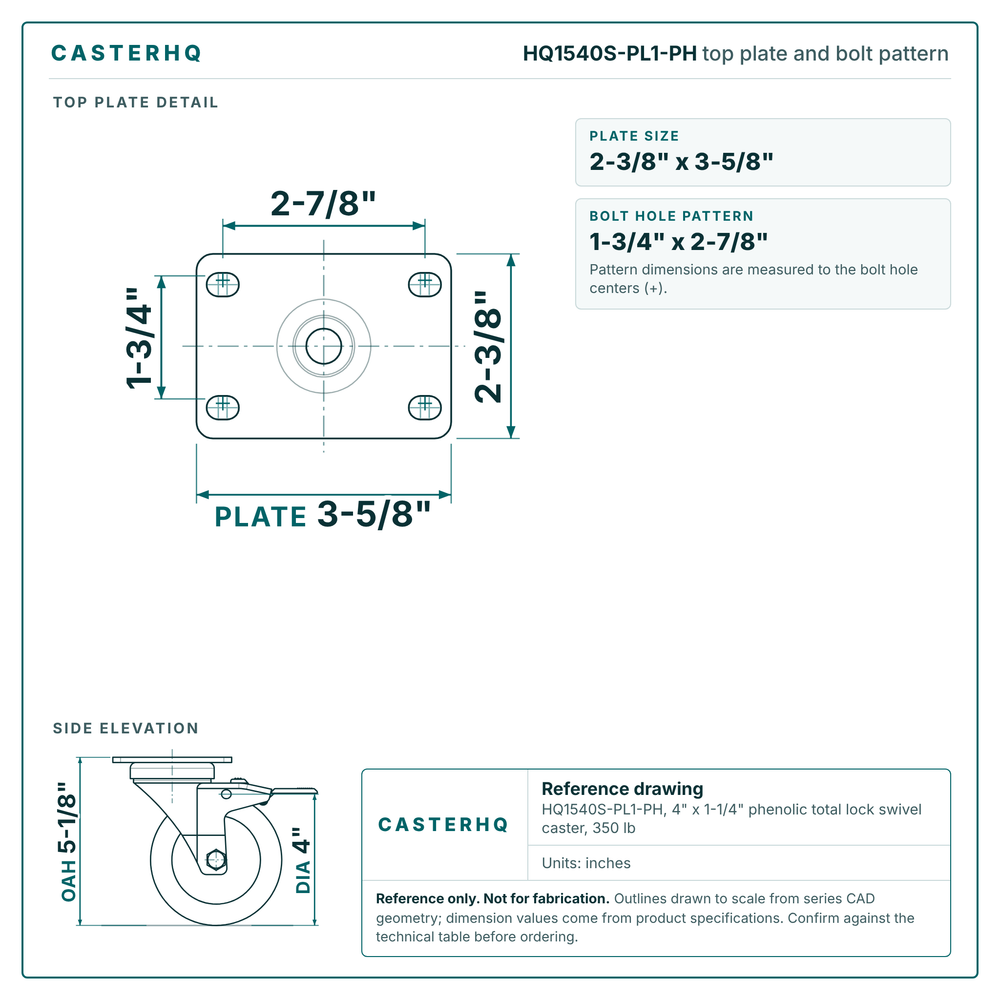 top plate drawing, 2-3/8" x 3-5/8" plate with bolt pattern dimensions