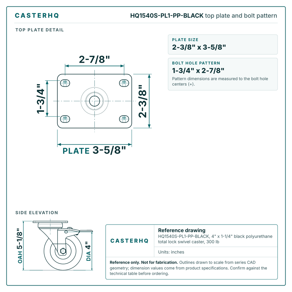 top plate drawing, 2-3/8" x 3-5/8" plate with bolt pattern dimensions
