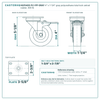 4" x 1-1/4" gray polyurethane total lock swivel caster reference drawing, side, front and top plate views with dimensions