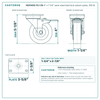 4" x 1-1/4" semi-steel total lock swivel caster reference drawing, side, front and top plate views with dimensions