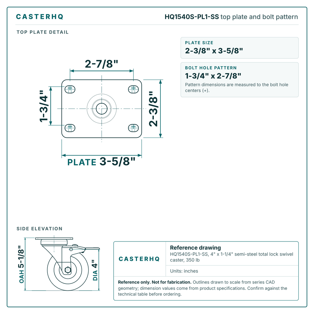top plate drawing, 2-3/8" x 3-5/8" plate with bolt pattern dimensions